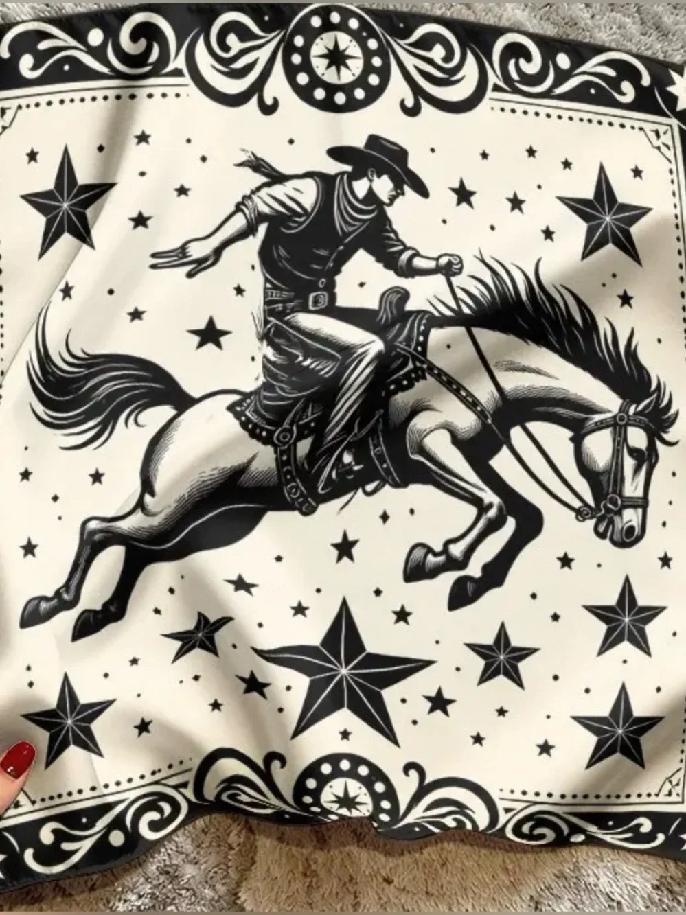 Ride ‘em Cowboy & Horse Graphic Bandana Scarf - Black and White